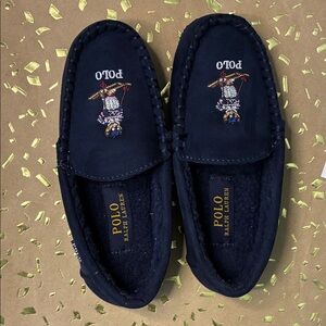 Polo by Ralph Lauren Kids Suede Navy Dezi IV Blue Slippers